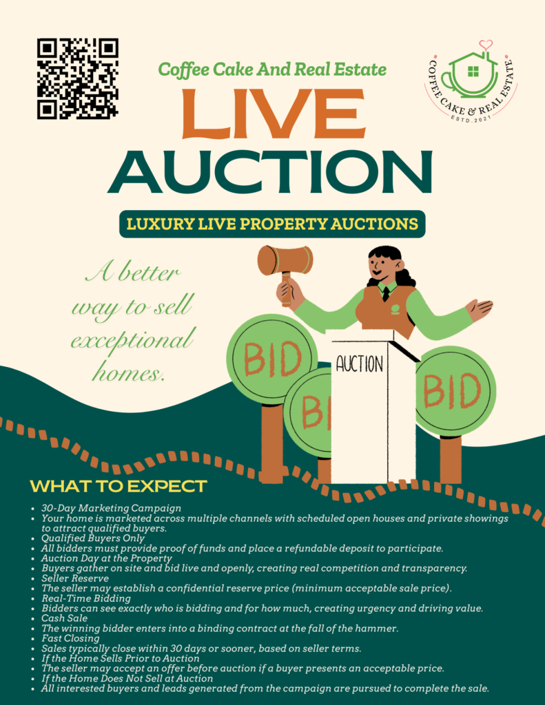 Live luxury property auction promotional flyer